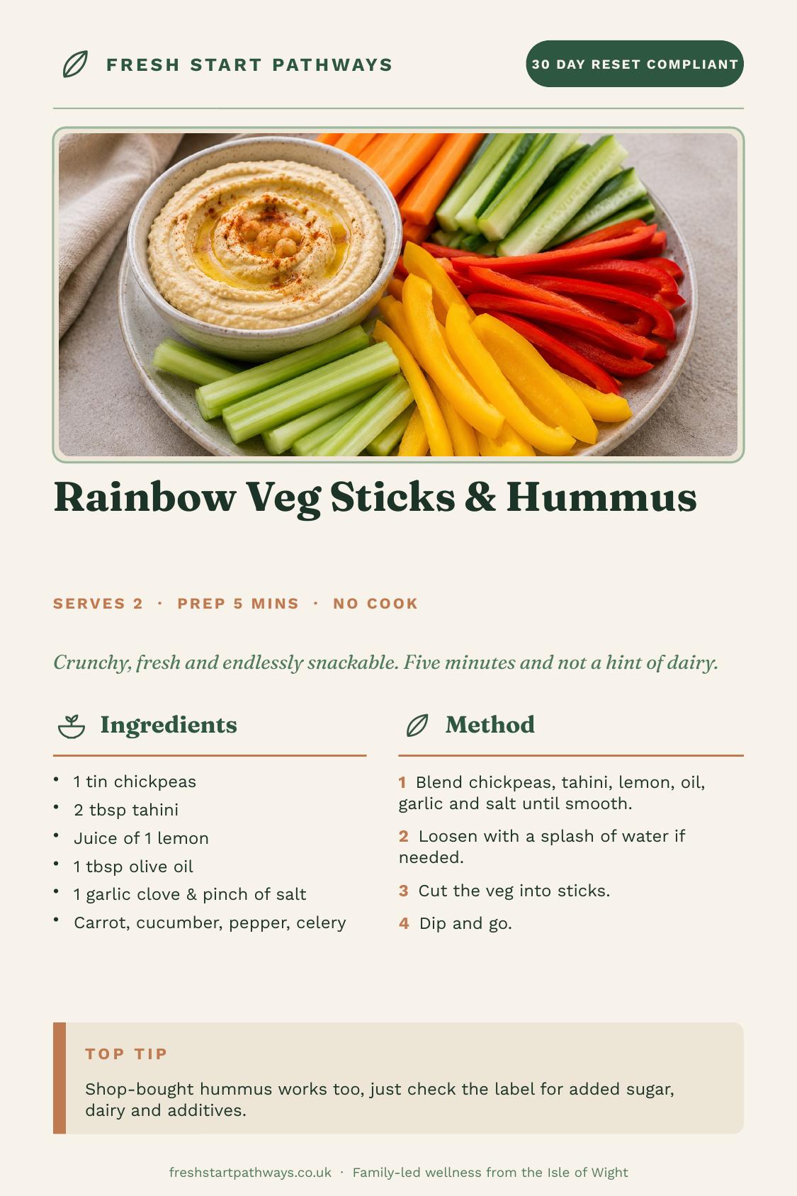 Rainbow Veg Sticks & Hummus recipe card